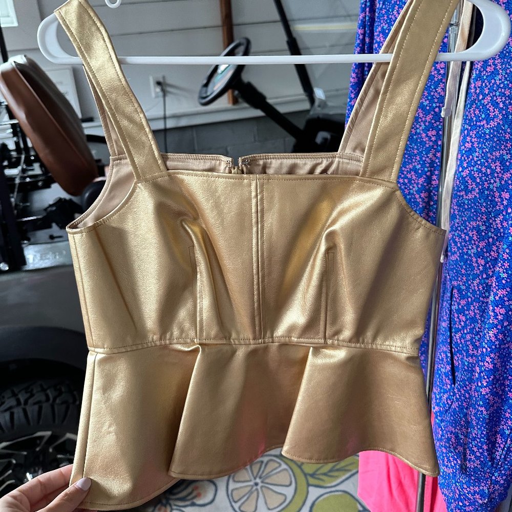 NWT Hunter Bell Gold Leather Peplum Top- Size 2